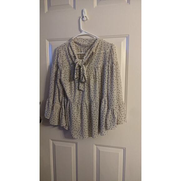 Vestique Small Cream Polka Dot Blouse w/ Tie. Sheer with lining   Coquette Y2K, - Picture 1 of 9